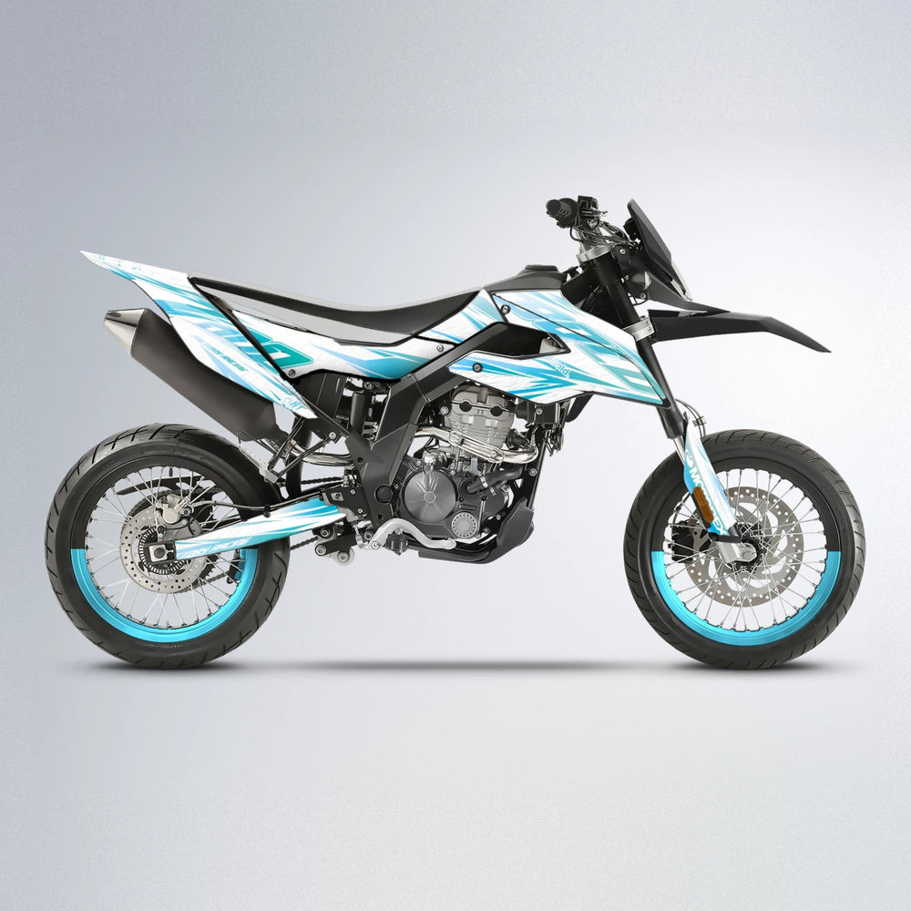 VITALY Aprilia SX 125 supermoto graphics kit in Light Blue & White