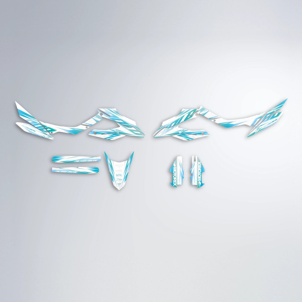 VITALY Aprilia SX 125 graphics kit parts layout in Light Blue & White