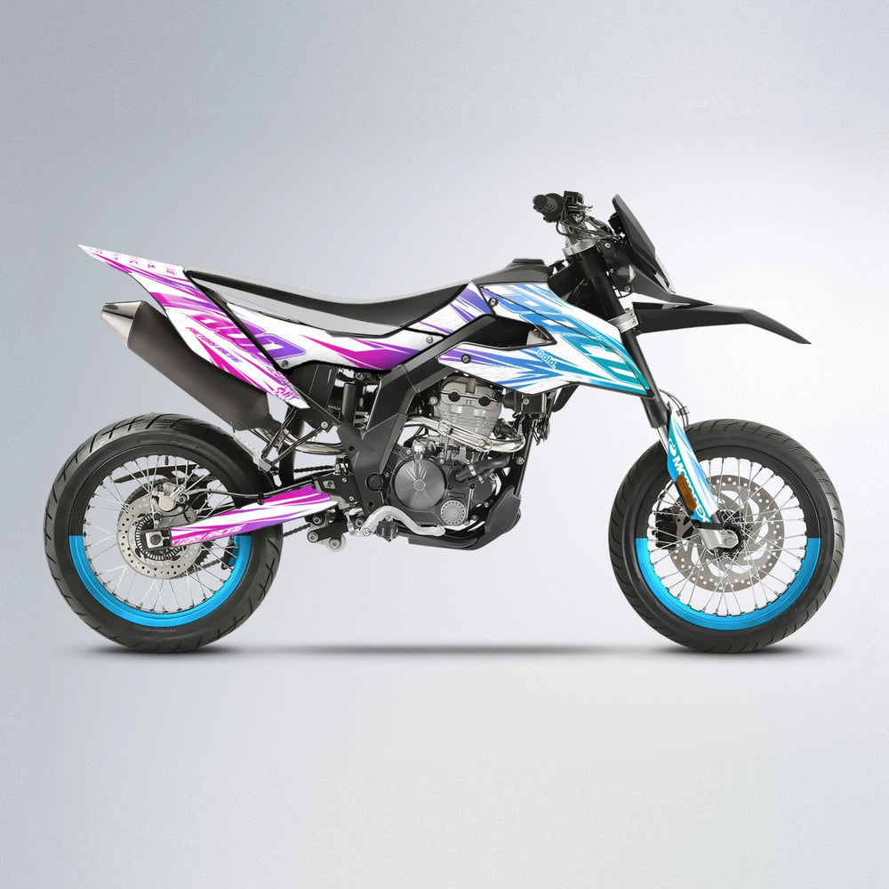 VITALY Aprilia SX 125 supermoto graphics kit in Pink & Light Blue