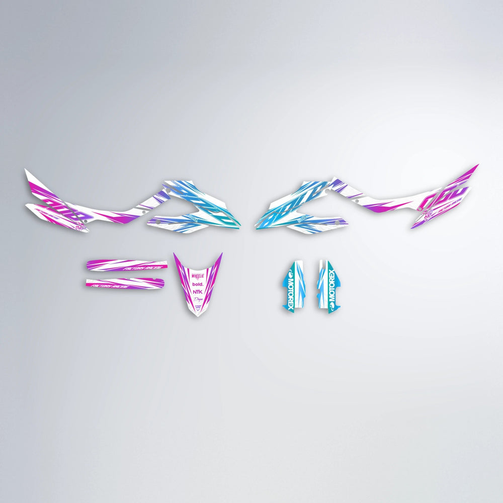 VITALY Aprilia SX 125 graphics kit parts layout in Pink & Light Blue