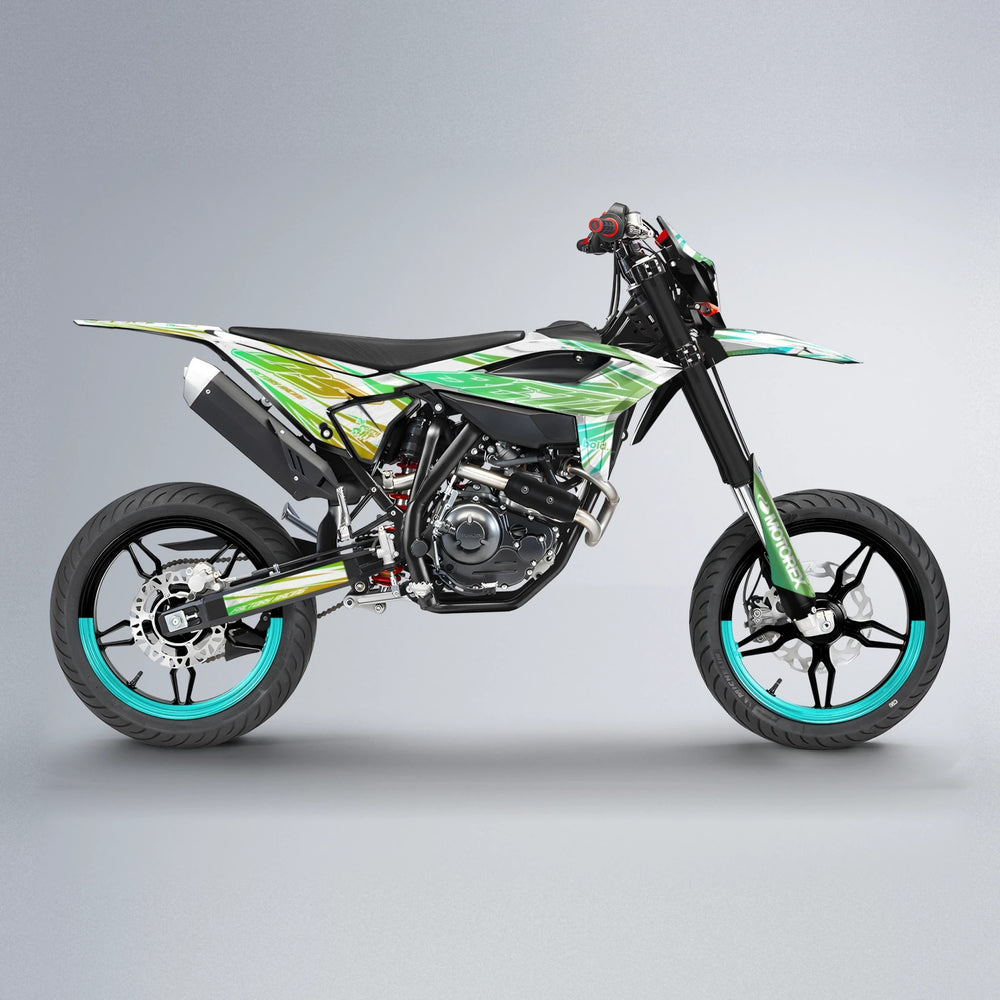 VITALY Beta supermoto graphics kit in Cyan & Green