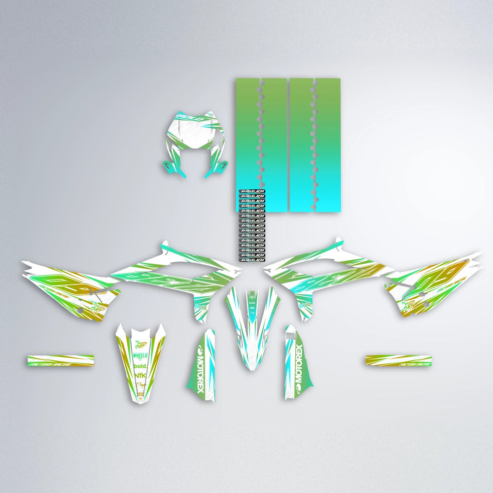 VITALY Beta graphics kit parts layout in Cyan & Green