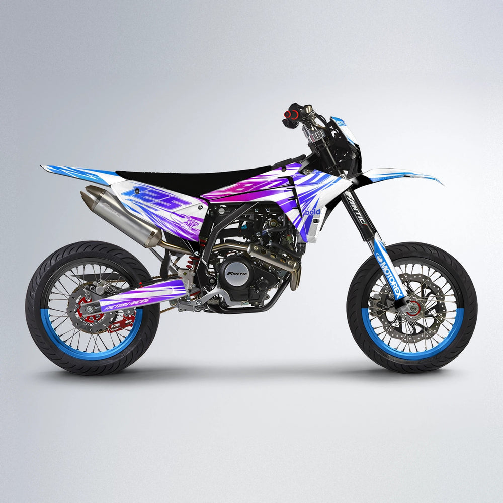 VITALY Fantic supermoto graphics kit in Blue Purple Fade