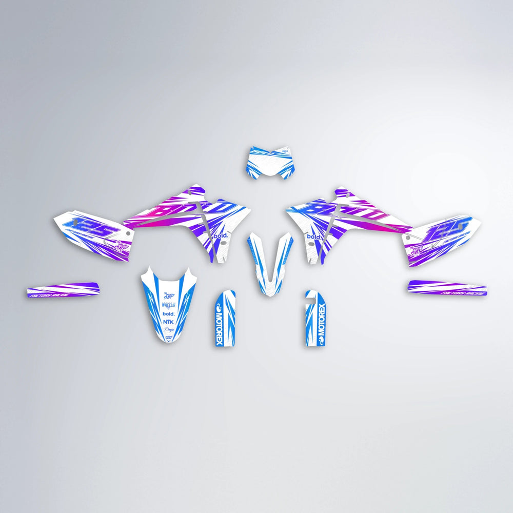 VITALY Fantic graphics kit parts layout in Blue Purple Fade