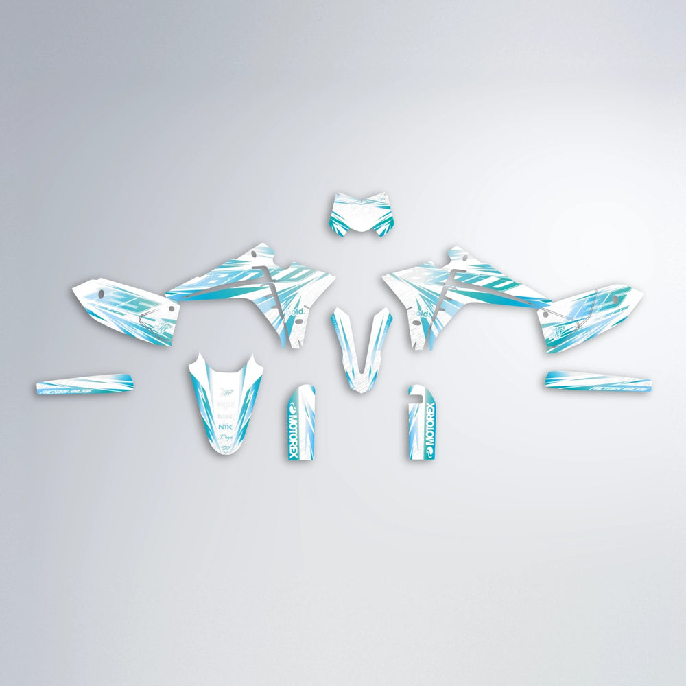 VITALY Fantic graphics kit parts layout in Light Blue & White