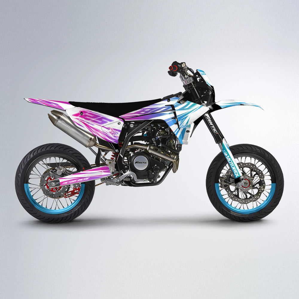 VITALY Fantic supermoto graphics kit in Pink & Light Blue