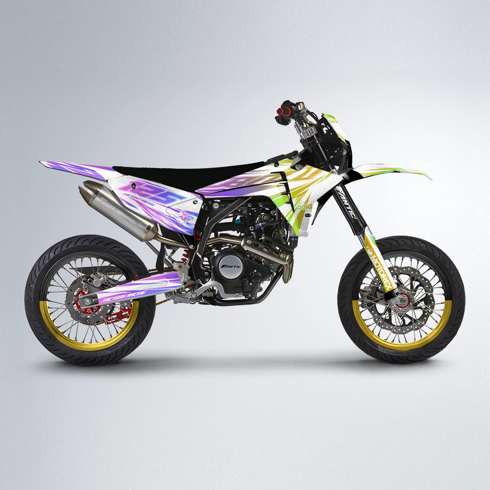 VITALY Fantic supermoto graphics kit in Purple & Yellow