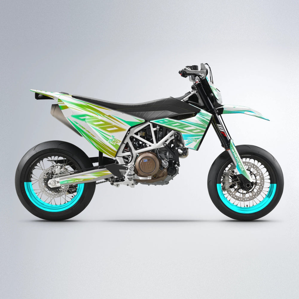 VITALY Husqvarna 701 supermoto graphics kit in Cyan & Green