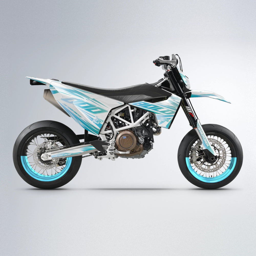VITALY Husqvarna 701 supermoto graphics kit in Light Blue & White