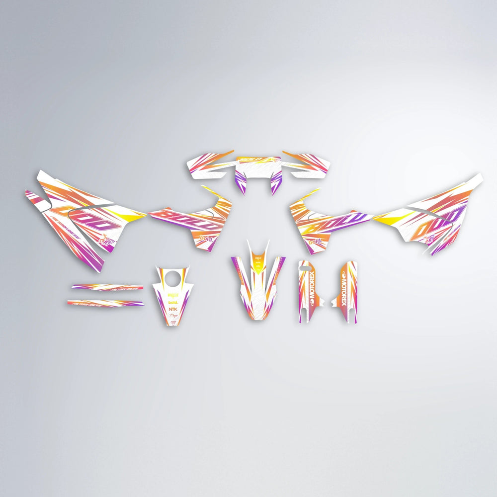 VITALY Husqvarna 701 graphics kit parts layout in Pink & Yellow