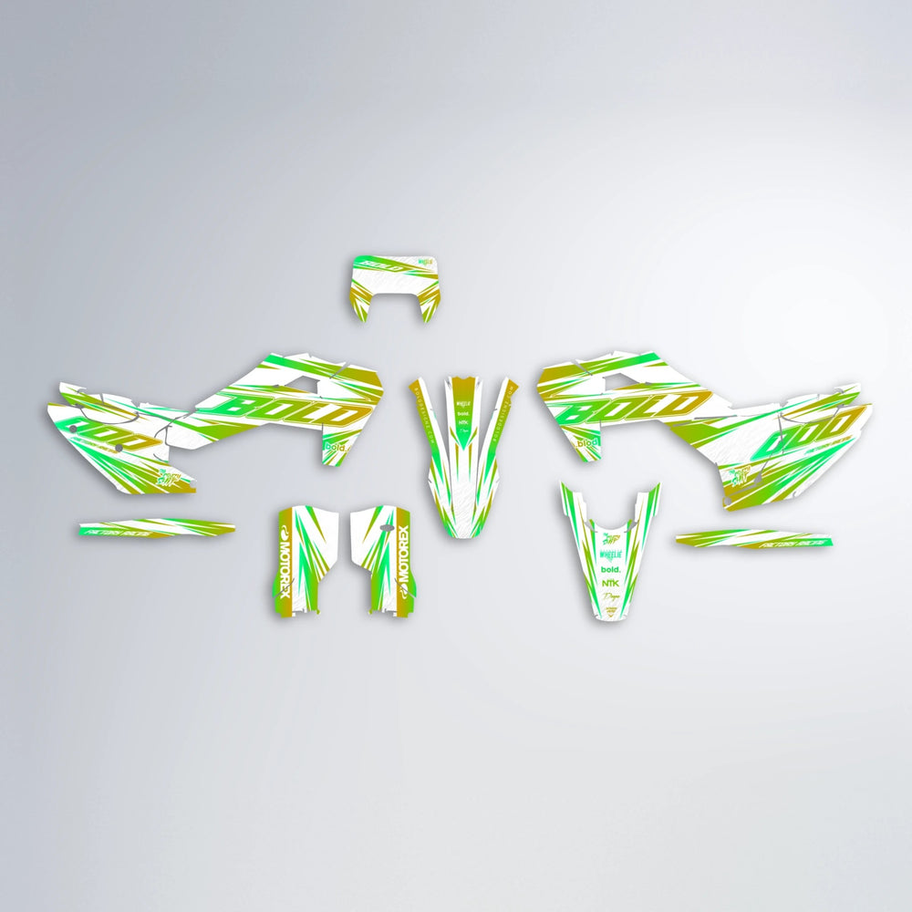 VITALY Husqvarna FE/TE graphics kit parts layout in Green