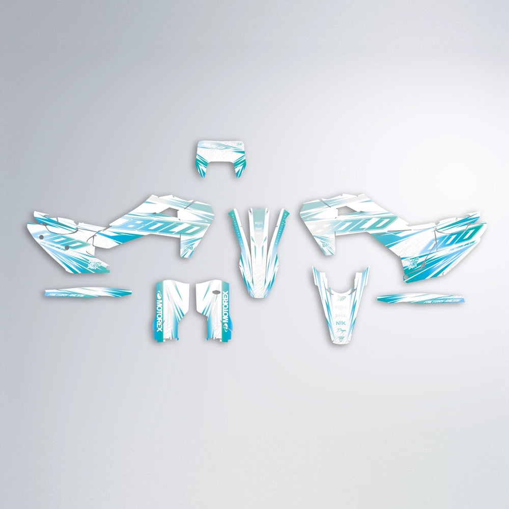 VITALY Husqvarna FE/TE graphics kit parts layout in Light Blue & White
