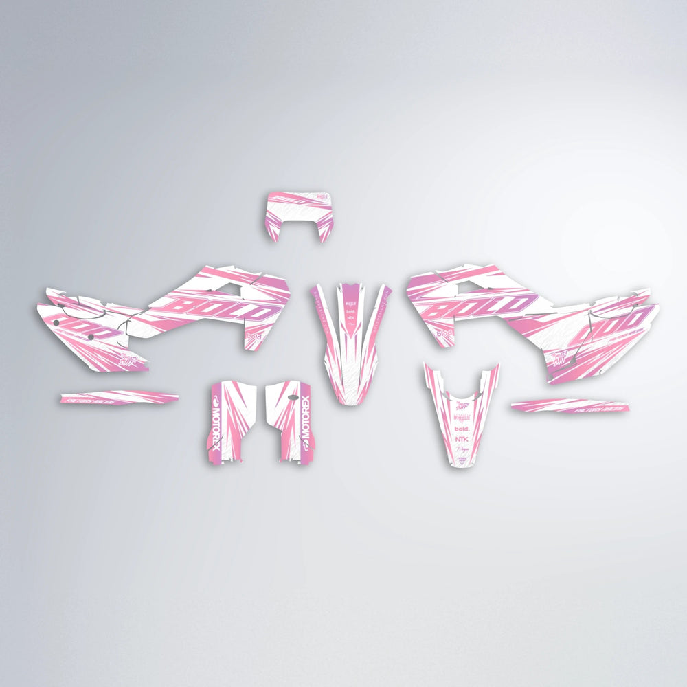 VITALY Husqvarna FE/TE graphics kit parts layout in Sakura Pink