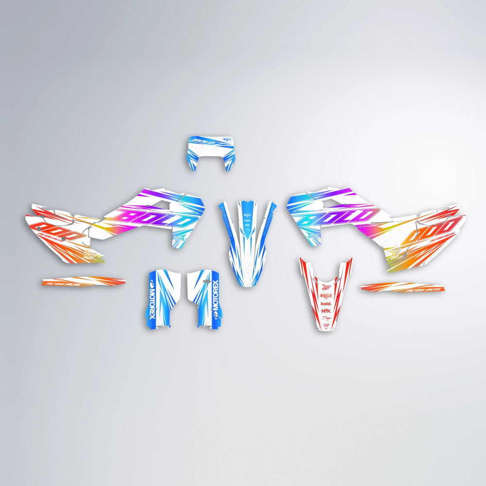 VITALY Husqvarna FE/TE graphics kit parts layout in Sunset Fade