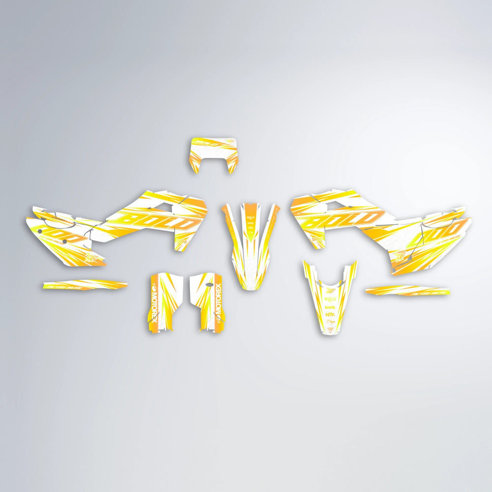 VITALY Husqvarna FE/TE graphics kit parts layout in Yellow