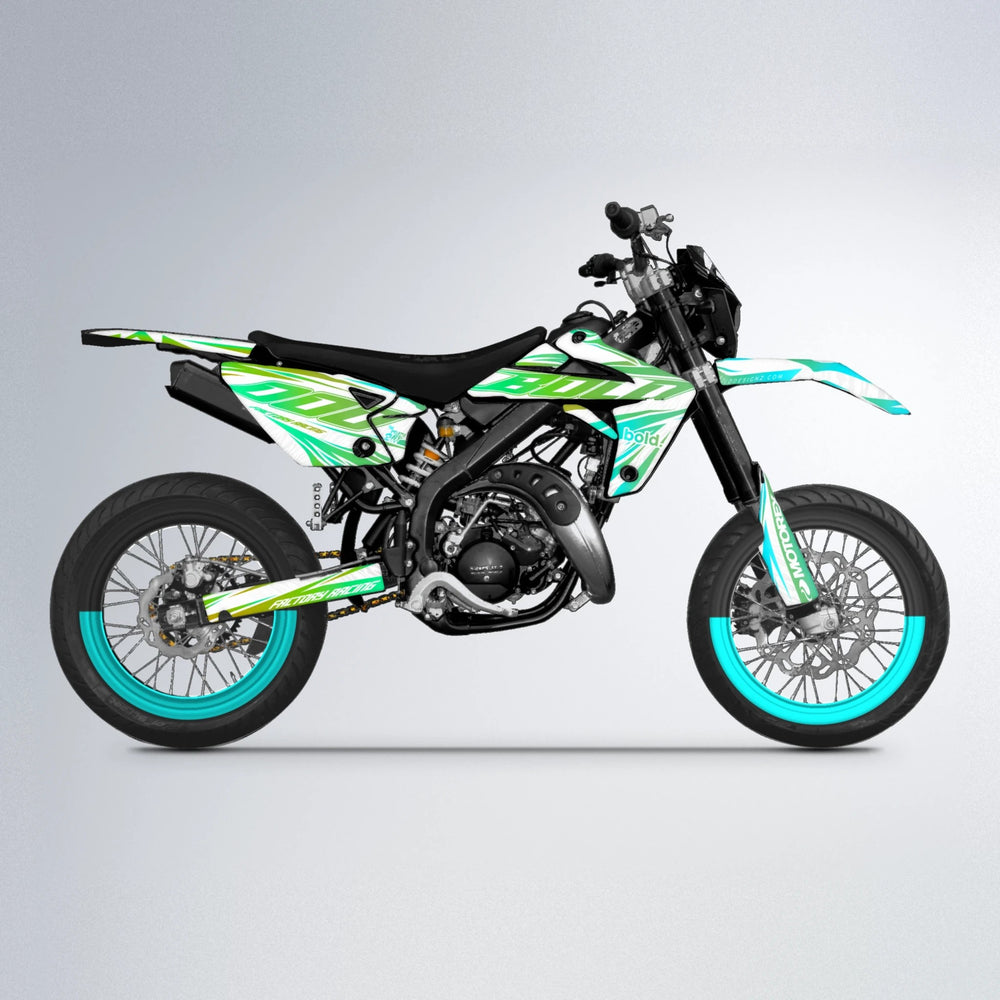 VITALY Rieju MRT supermoto graphics kit in Cyan & Green