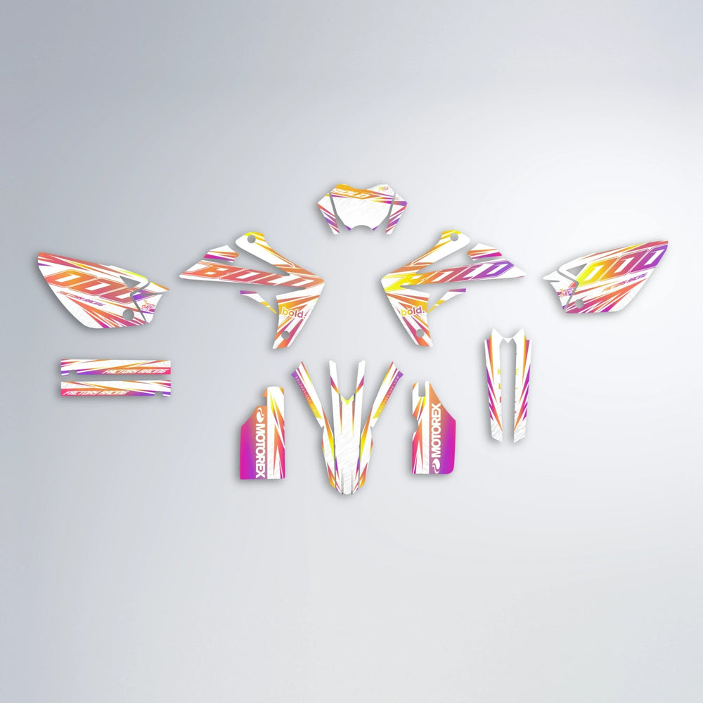 VITALY Rieju MRT graphics kit parts layout in Pink & Yellow