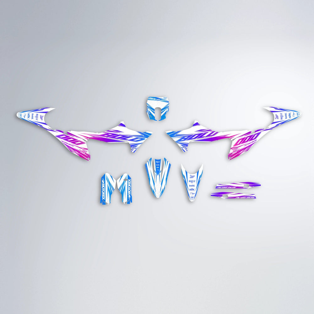 VITALY Stark Varg MX graphics kit parts layout in Blue Purple Fade