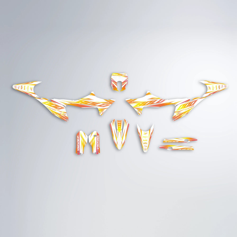 VITALY Stark Varg MX graphics kit parts layout in Orange & Yellow