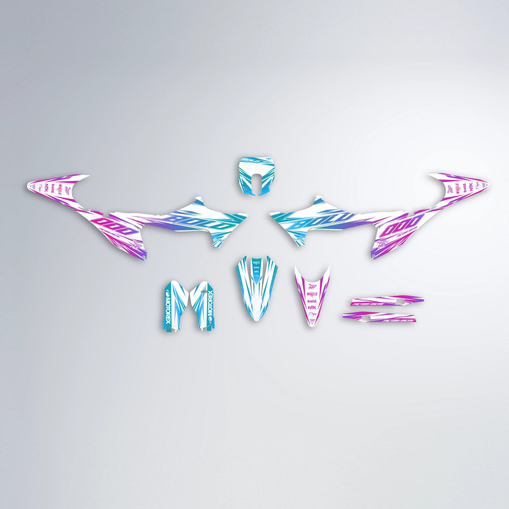 VITALY Stark Varg MX graphics kit parts layout in Pink & Light Blue