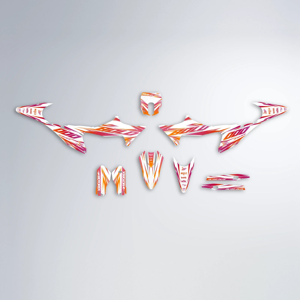 VITALY Stark Varg MX graphics kit parts layout in Red & Orange