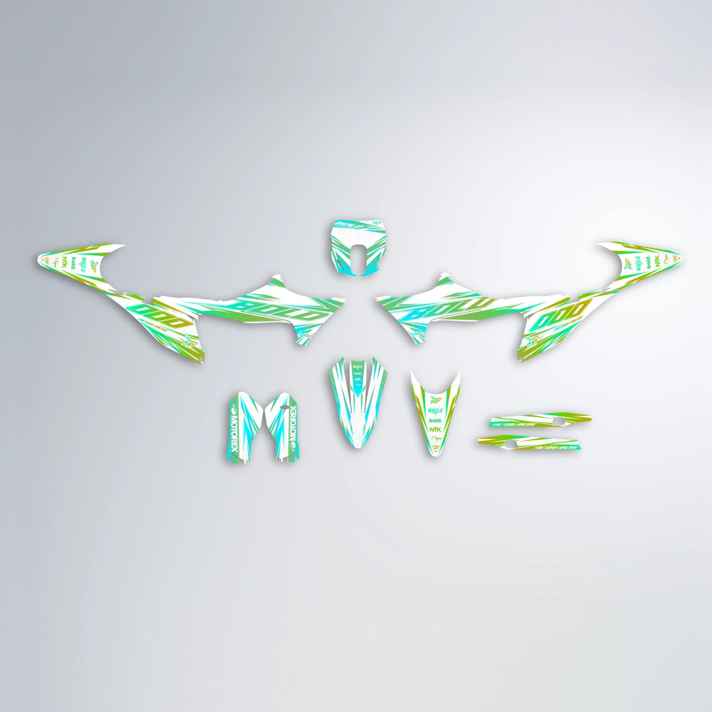 VITALY Stark Varg SM graphics kit parts layout in Cyan & Green