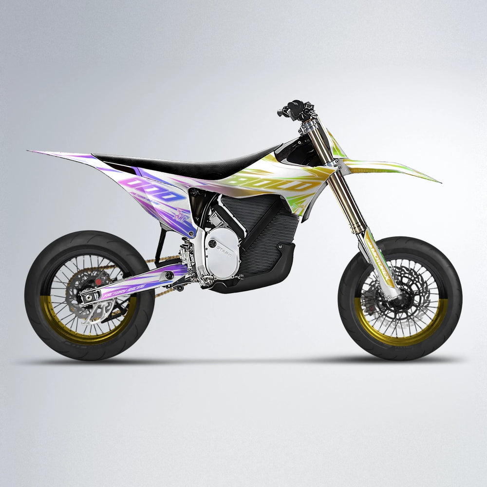 VITALY Stark Varg SM supermoto graphics kit in Purple & Yellow