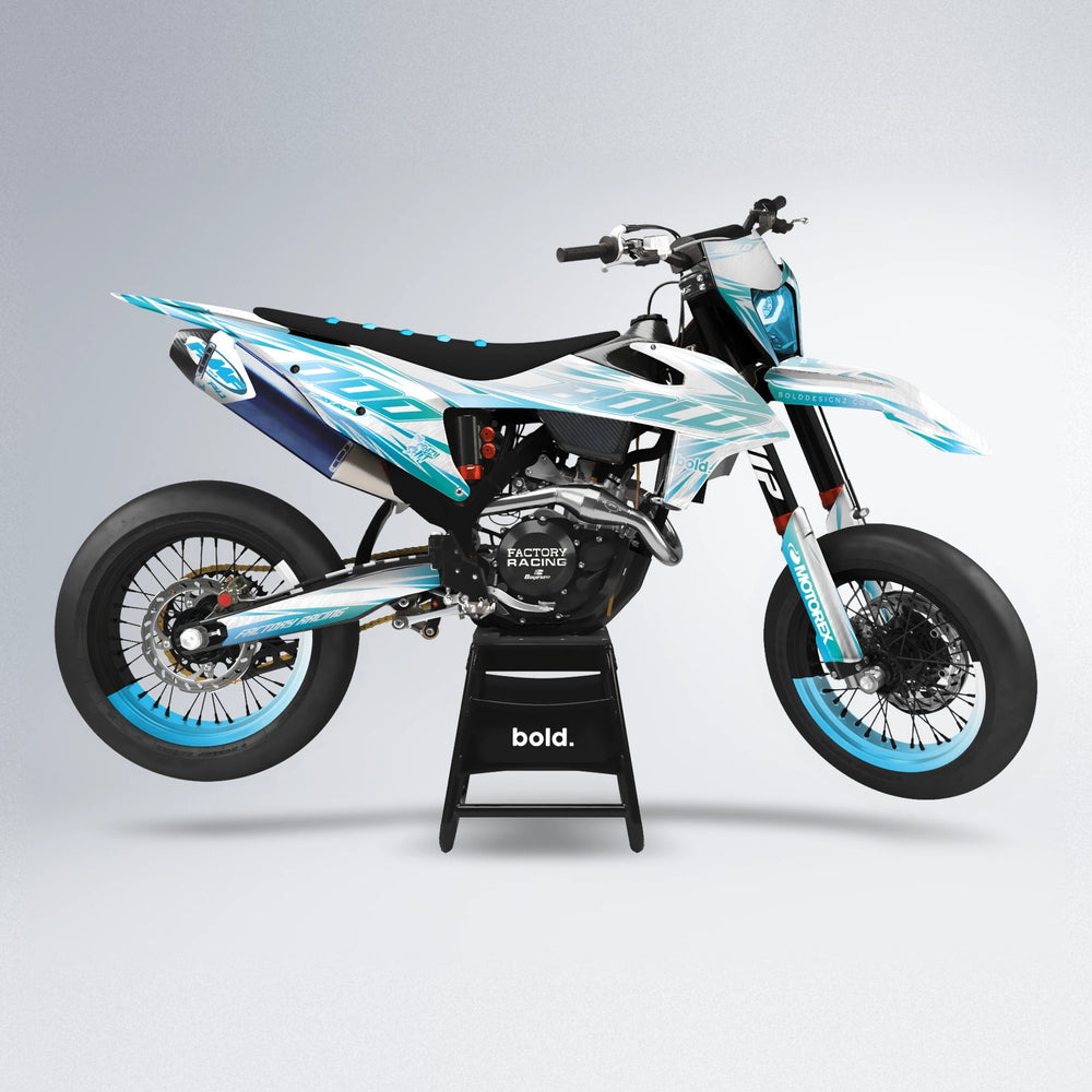 VITALY supermoto graphics kit in Light Blue & White
