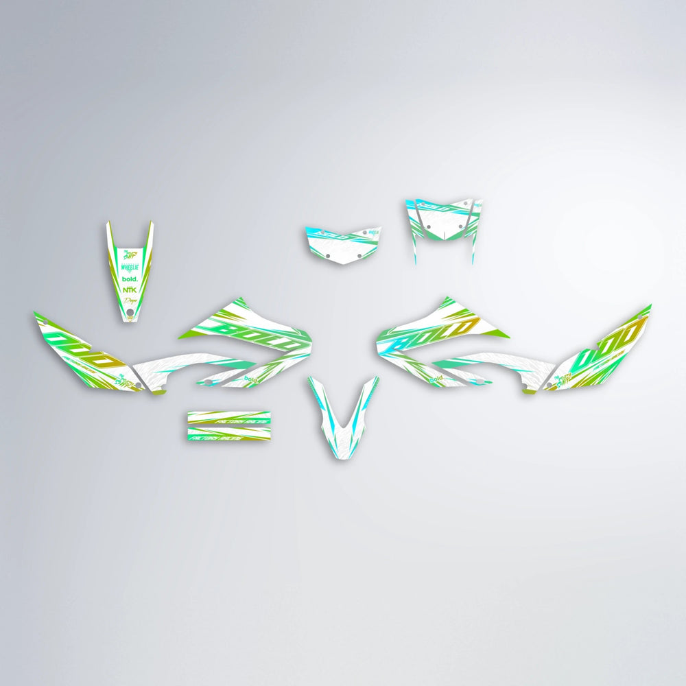 VITALY Yamaha WR 125X graphics kit parts layout in Cyan & Green