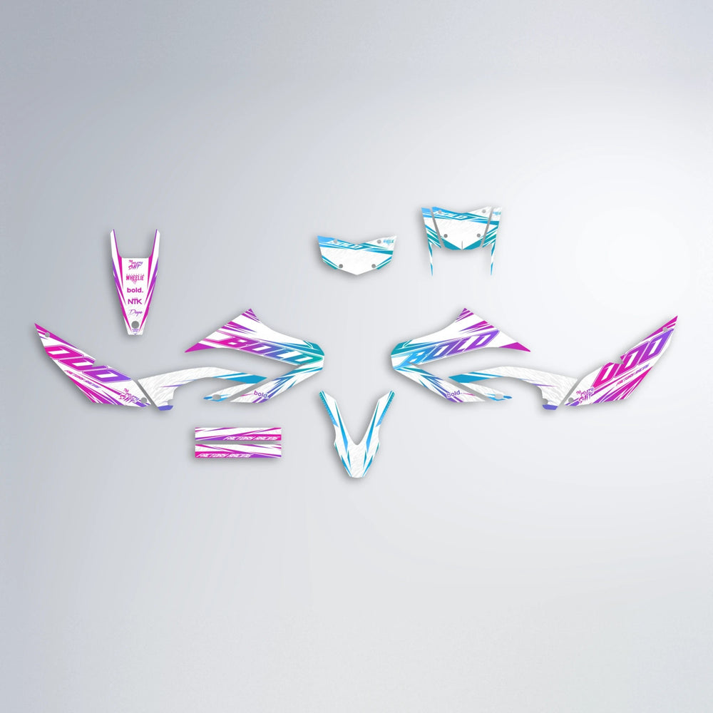 VITALY Yamaha WR 125X graphics kit parts layout in Pink & Light Blue