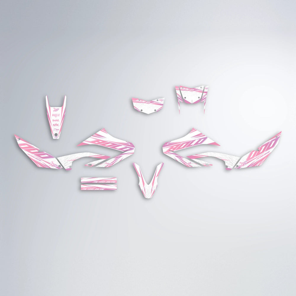 VITALY Yamaha WR 125X graphics kit parts layout in Sakura Pink