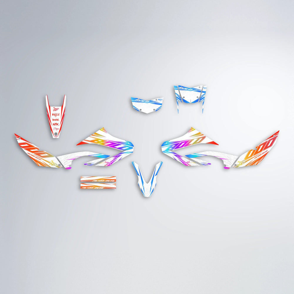 VITALY Yamaha WR 125X graphics kit parts layout in Sunset Fade