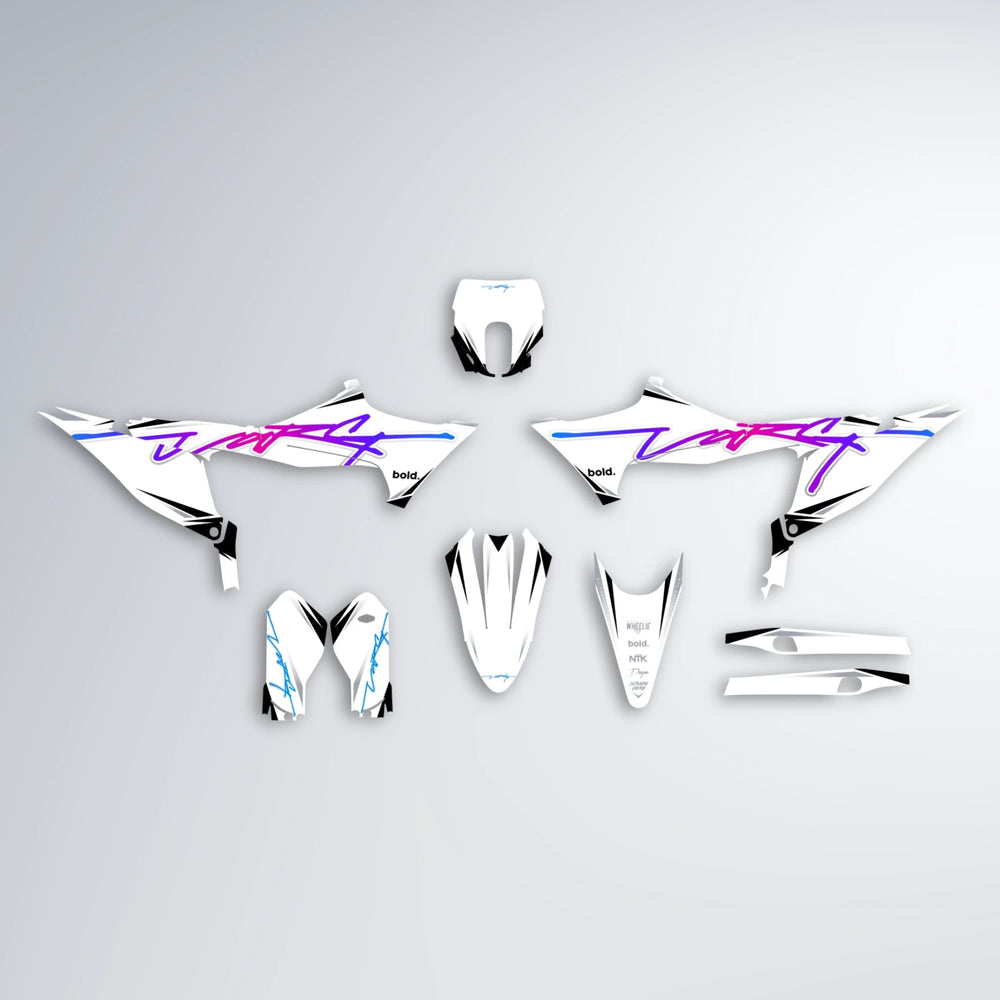 VOLTAGE Stark Varg MX graphics kit parts layout in Blue Purple Fade