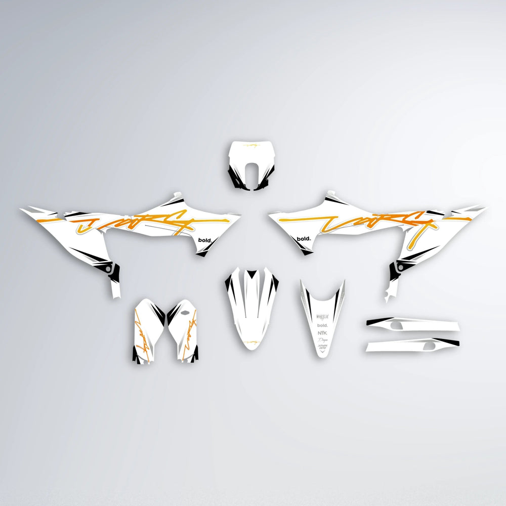 VOLTAGE Stark Varg MX graphics kit parts layout in Orange & Yellow