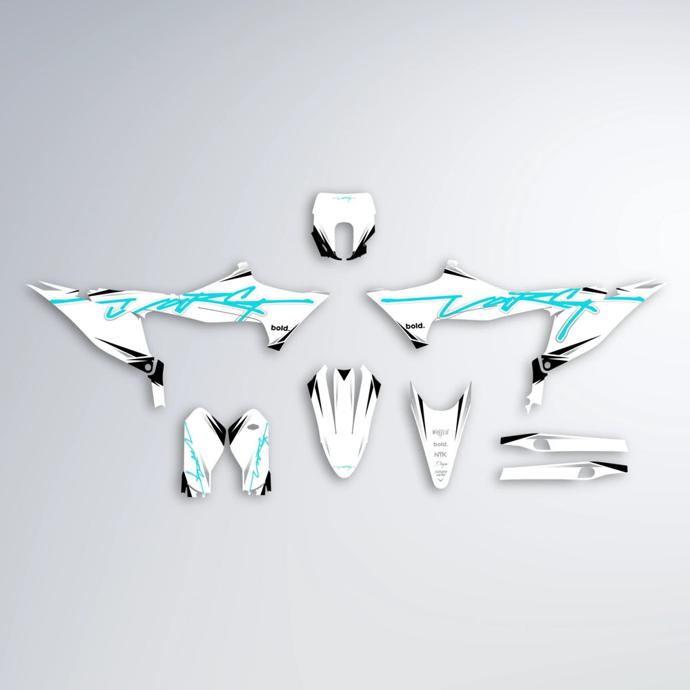VOLTAGE Stark Varg MX graphics kit parts layout in Teal