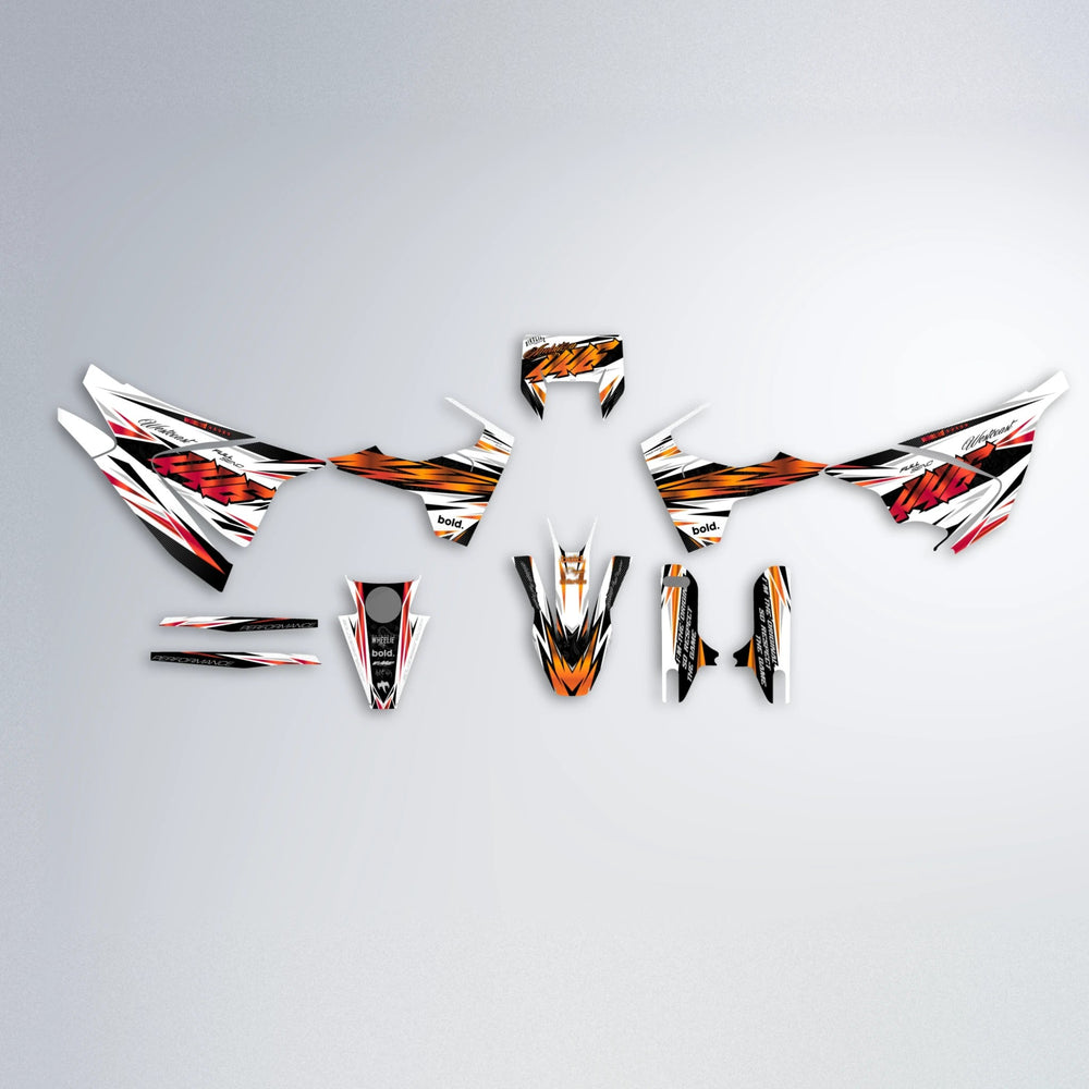WESTCOAST Husqvarna 701 graphics kit parts layout in Red & Orange