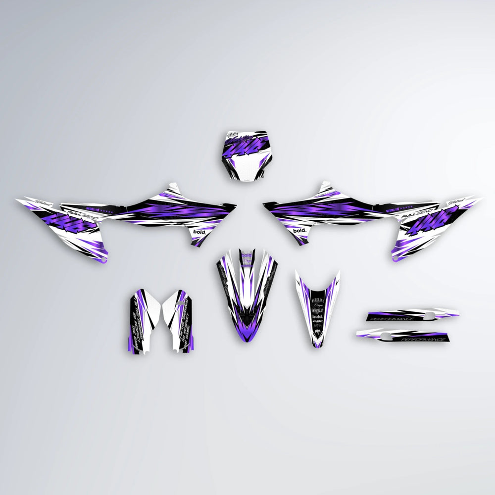 WESTCOAST Stark Varg MX graphics kit parts layout in Purple