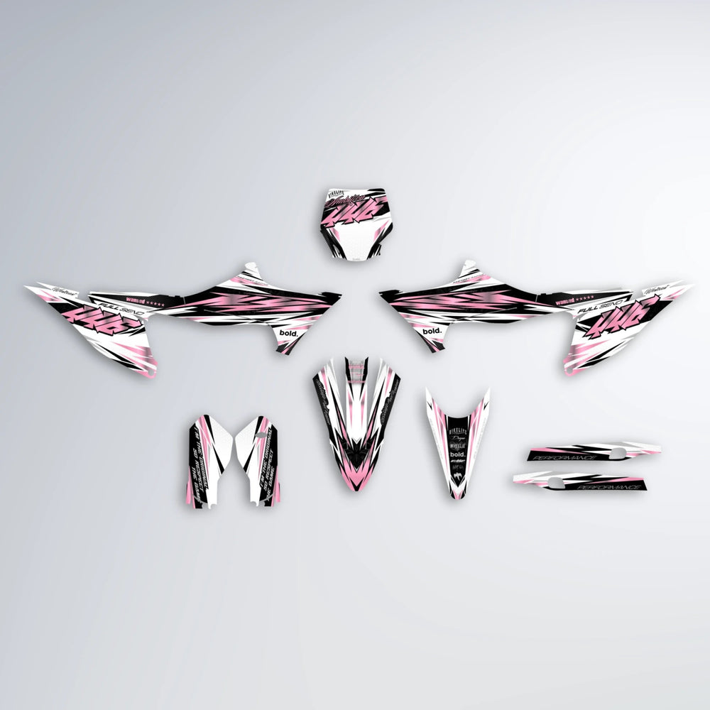 WESTCOAST Stark Varg MX graphics kit parts layout in Sakura Pink