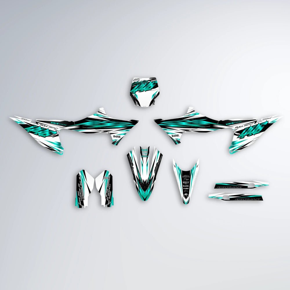WESTCOAST Stark Varg MX graphics kit parts layout in Teal