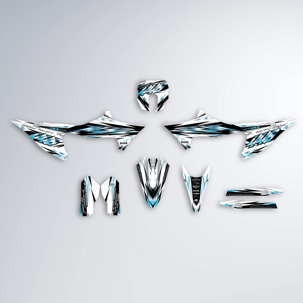 WESTCOAST Stark Varg SM graphics kit parts layout in Light Blue & White