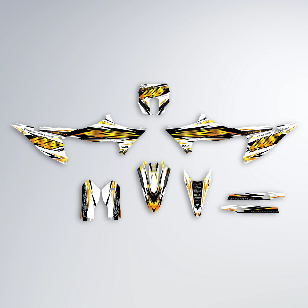 WESTCOAST Stark Varg SM graphics kit parts layout in Orange & Yellow