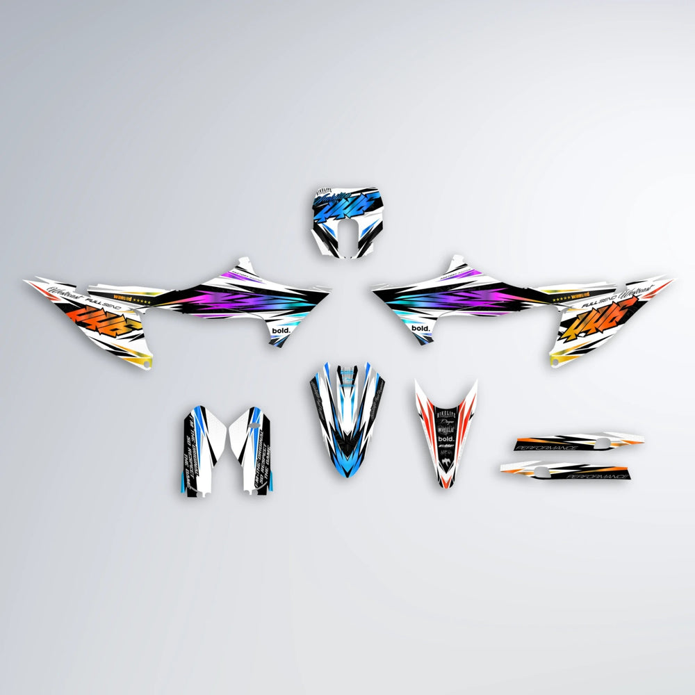 WESTCOAST Stark Varg SM graphics kit parts layout in Sunset Fade