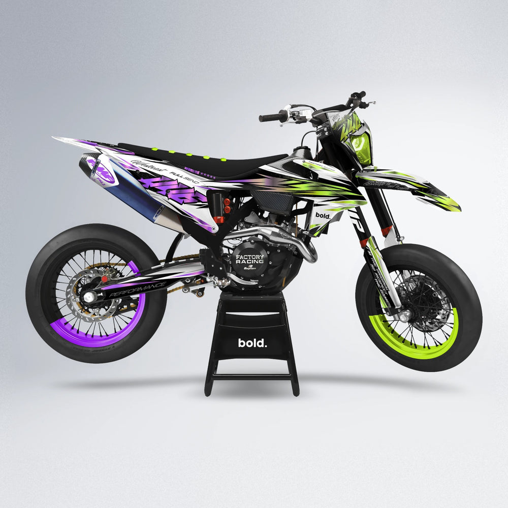 WESTCOAST supermoto graphics kit in Purple & Fluo Yellow