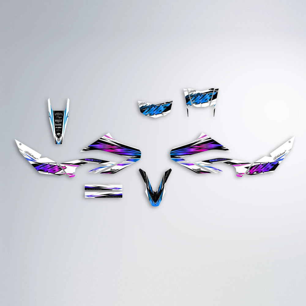 WESTCOAST Yamaha WR 125X graphics kit parts layout in Blue Purple Fade