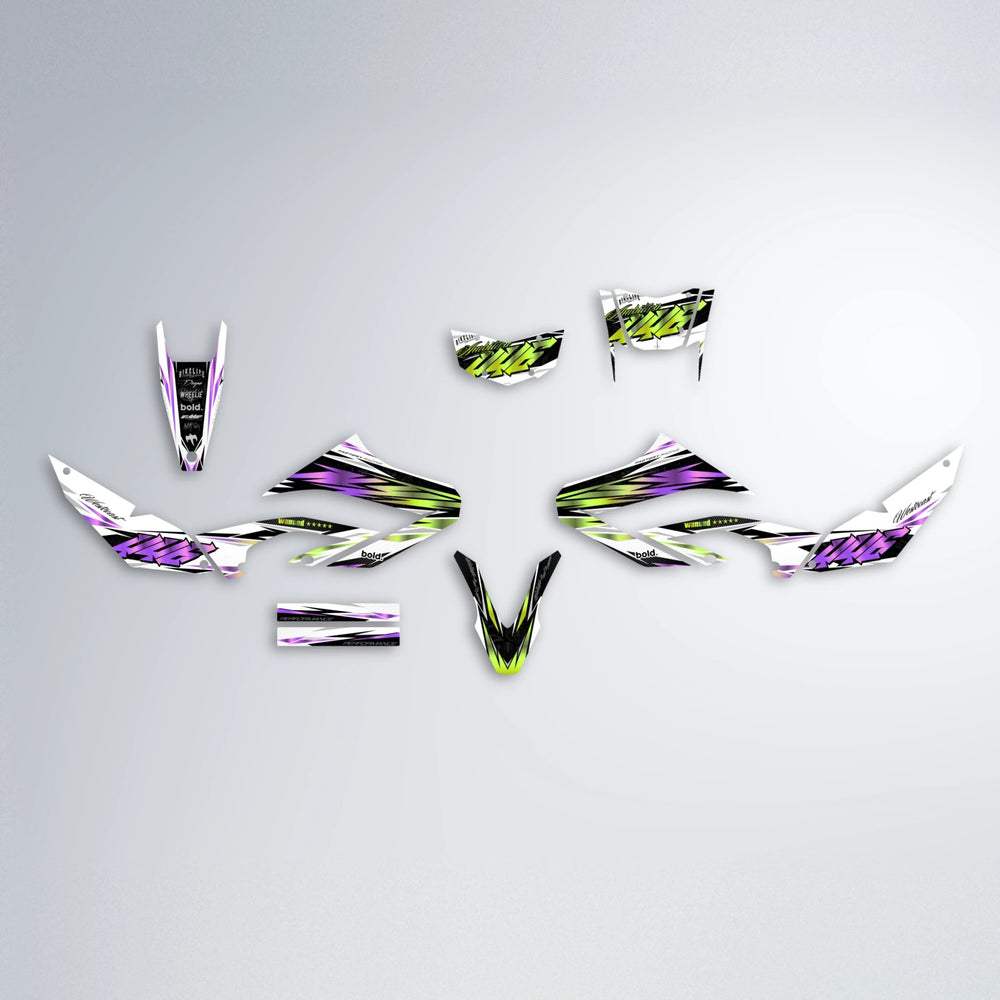 WESTCOAST Yamaha WR 125X graphics kit parts layout in Purple & Yellow