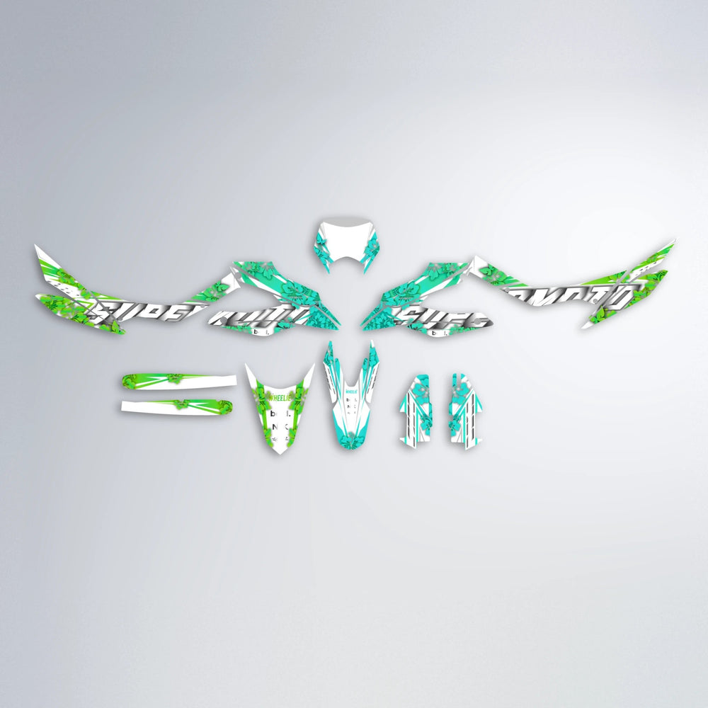 WNICOO Aprilia SX 125 graphics kit parts layout in Cyan & Green