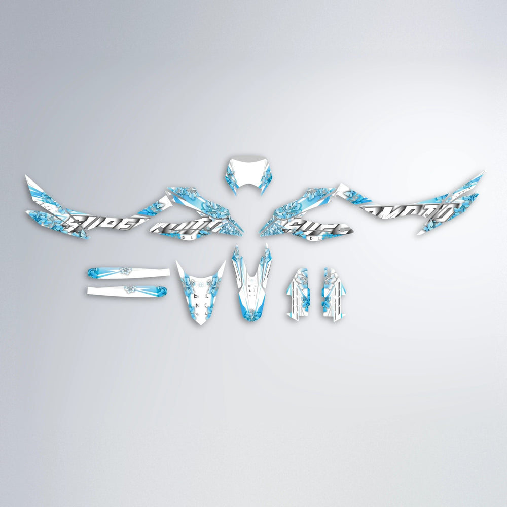 WNICOO Aprilia SX 125 graphics kit parts layout in Light Blue & White