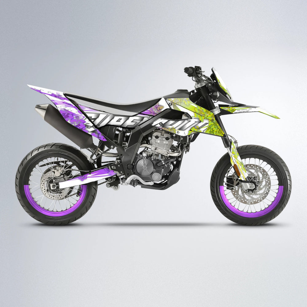 WNICOO Aprilia SX 125 supermoto graphics kit in Purple & Yellow