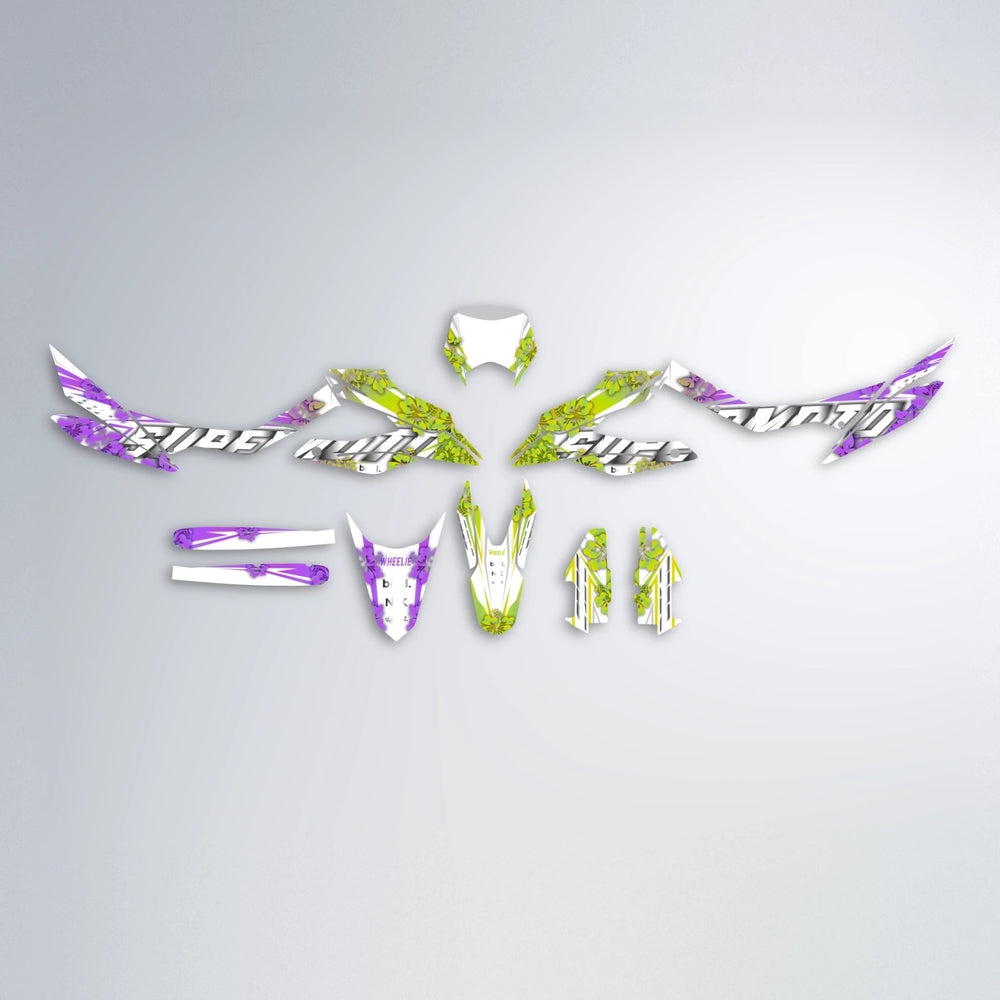 WNICOO Aprilia SX 125 graphics kit parts layout in Purple & Yellow