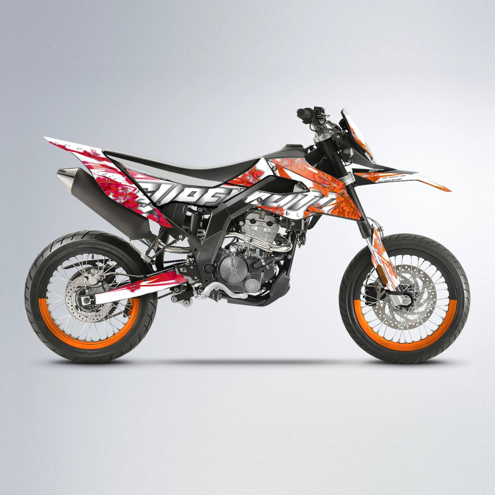 WNICOO Aprilia SX 125 supermoto graphics kit in Red & Orange